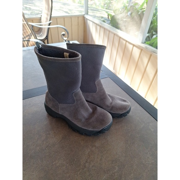 Lands' Ends 93160 Winter Boots Womens Size 7 Mid Calf Zip Gray Suede And Fleece - Picture 3 of 12